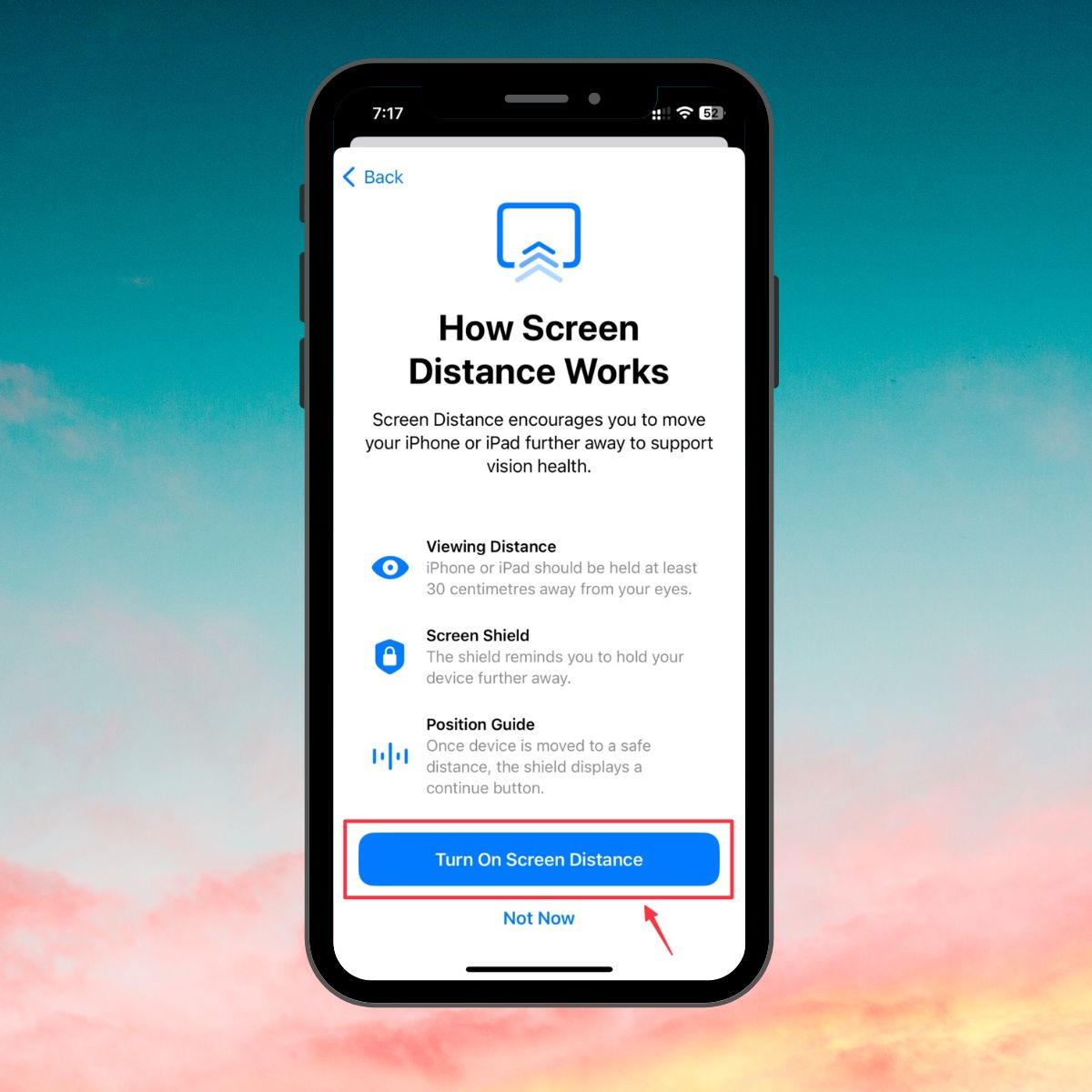 Cách bật khoảng cách màn hình trên iOS 17 5