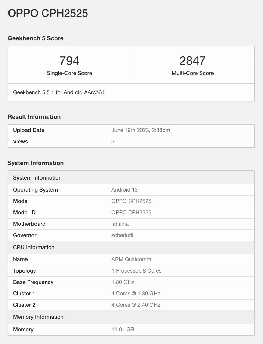 OPPO Reno 10 Pro Geekbench
