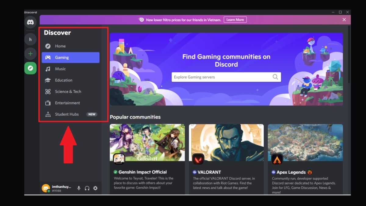 Bước 2: Cách tìm server Discord trên máy tính