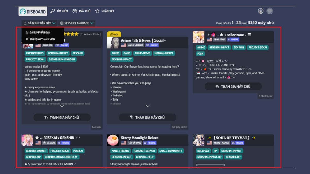 Bước 2: Cách tìm server Discord trên Disboard