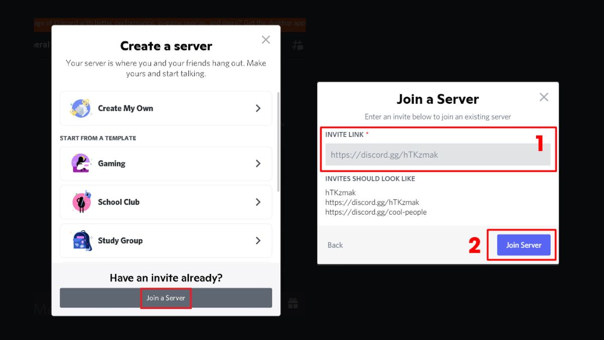 Bước 2: Cách tham gia vào một server Discord khác
