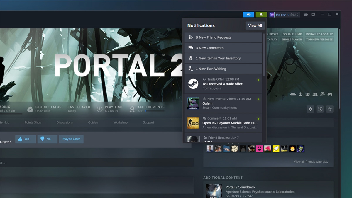 Steam - Chức năng thông báo phân loại rõ ràng hơn