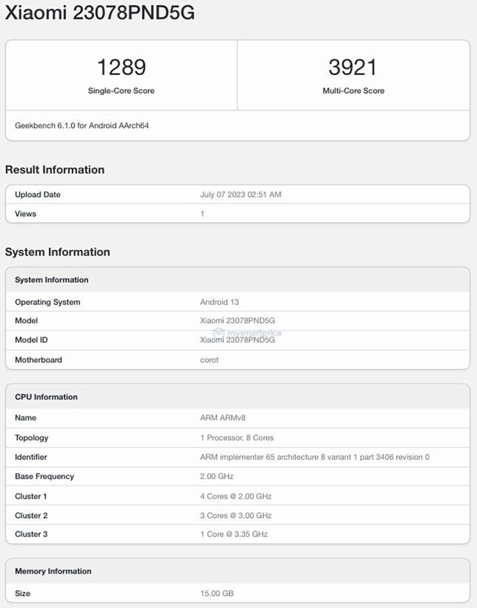 Xiaomi 13T Pro xuất hiện trên Geekbench