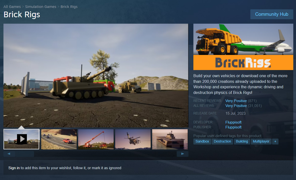 Brick Rigs - Tựa game nghe không quen nhưng lại đạt thành công lớn trên Steam