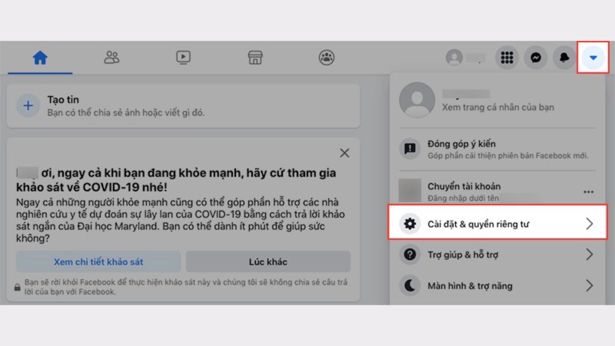 Hướng dẫn chi tiết cách ẩn like trên Facebook cá nhân bằng máy tính bước 1 