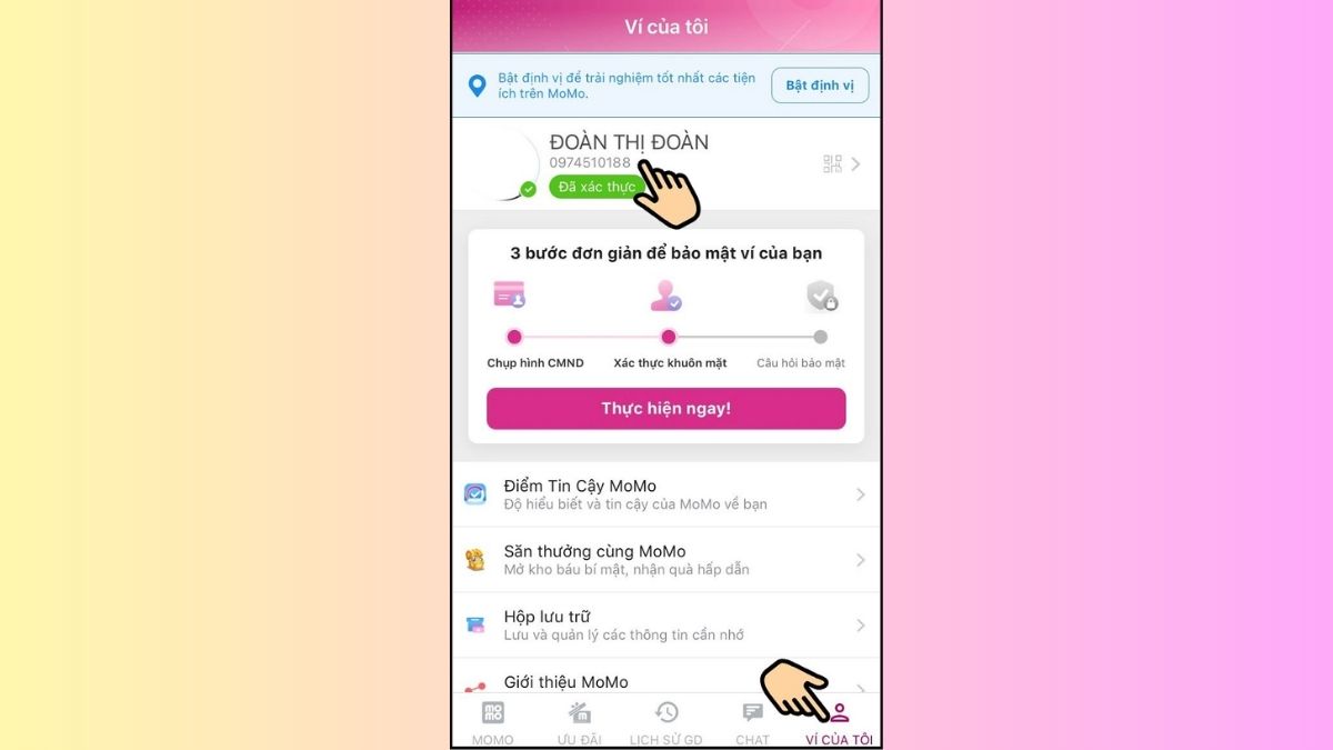 Hướng dẫn cách đổi tên MoMo chi tiết bước 1