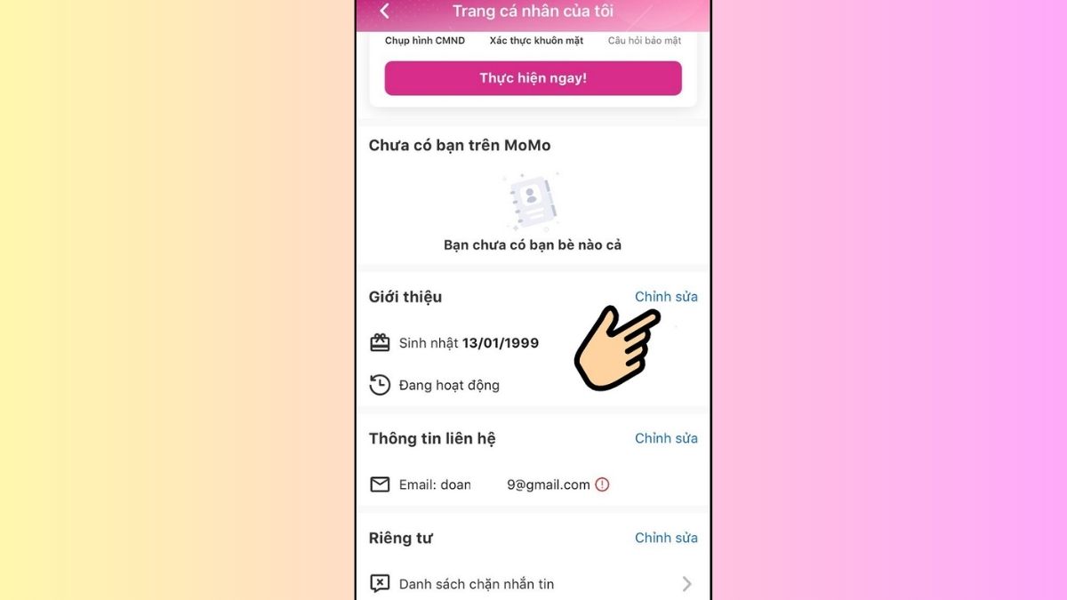 Hướng dẫn cách đổi tên MoMo chi tiết bước 2
