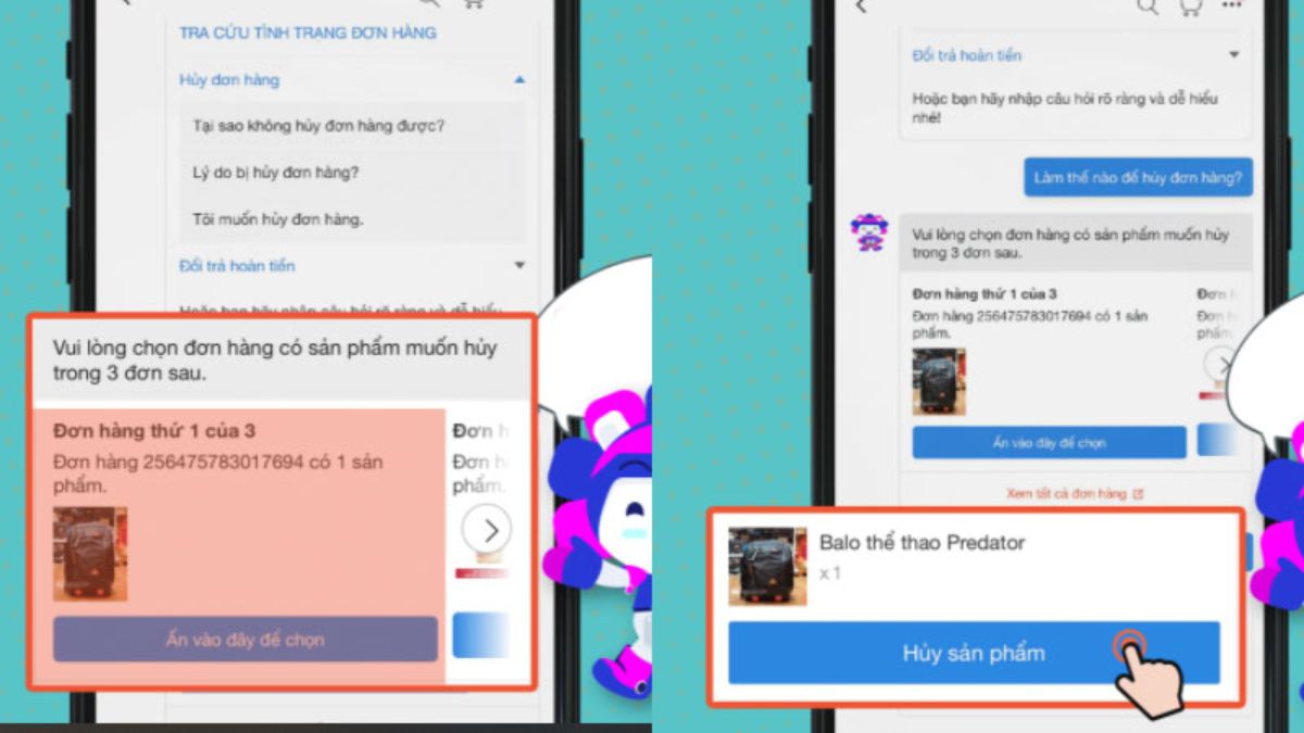 Cách hủy đơn hàng trên Lazada qua chat CLEO bước 3 