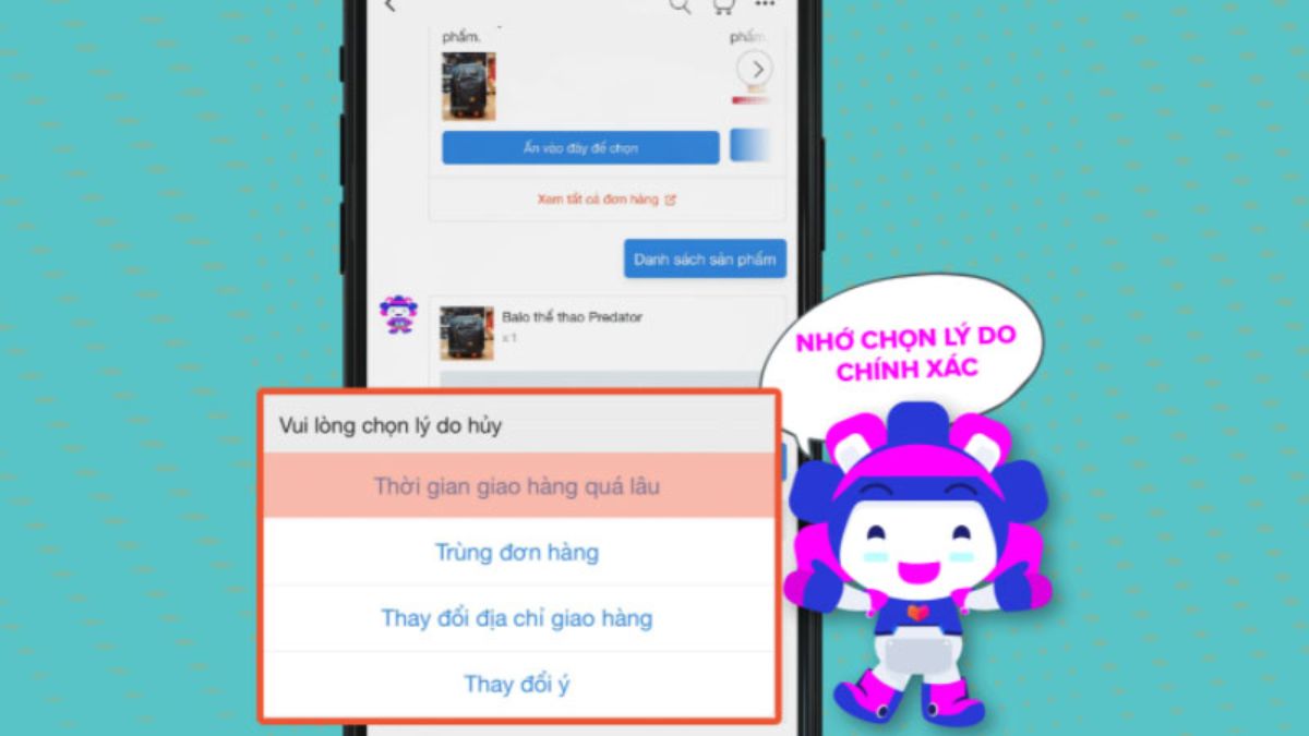 Cách hủy đơn hàng trên Lazada qua chat CLEO bước 4 