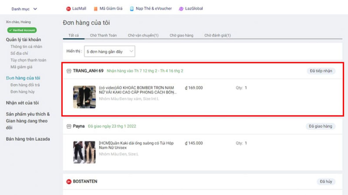 Cách hủy đơn hàng trên Lazada khi chưa đóng gói bằng máy tính bước 3 