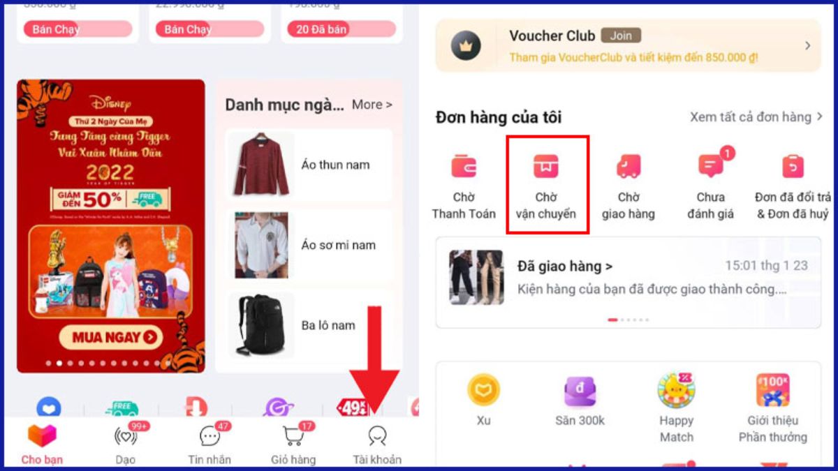 Cách hủy đơn hàng trên Lazada khi chưa đóng gói bằng điện thoại bước 1 