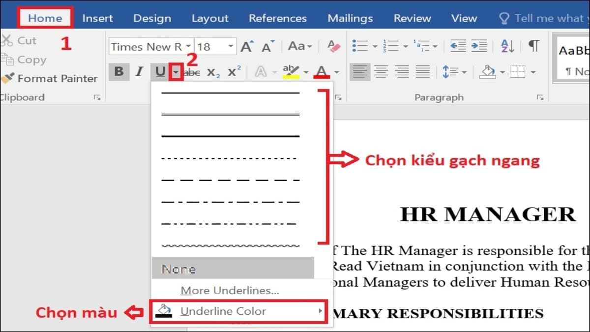 Cách tạo dòng kẻ ngang trong Word bằng Tab bước 1