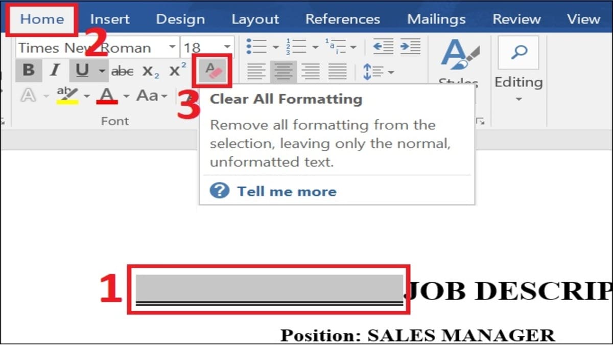 Cách xóa bỏ dòng kẻ ngang đã tạo trong Word bằng lệnh Clear All Formatting