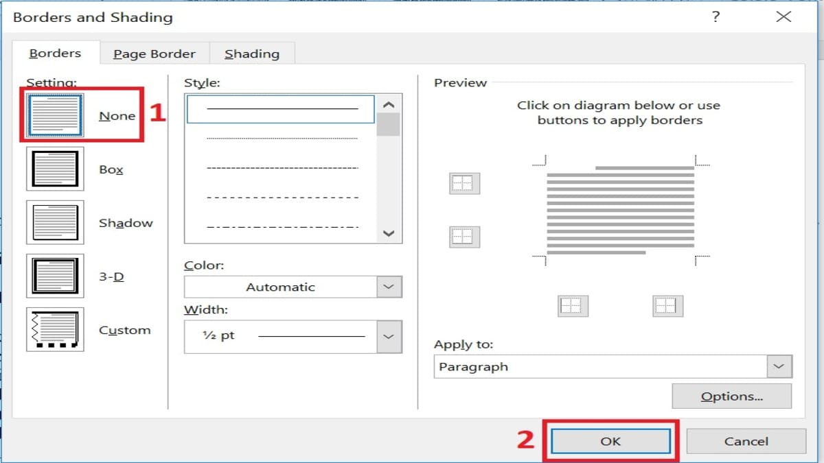 Cách xóa bỏ dòng kẻ ngang đã tạo trong Word bằng Border bước 3