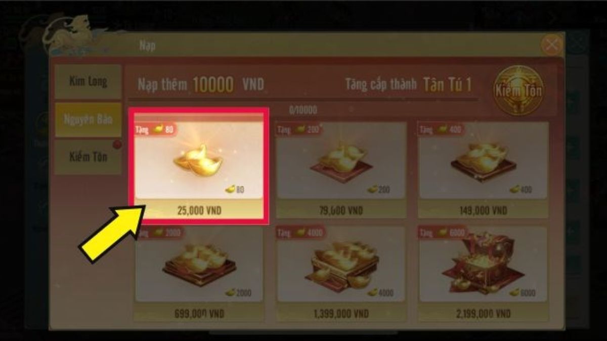 Cách nạp Kiếm Thế Origin trực tiếp trên game bước 3