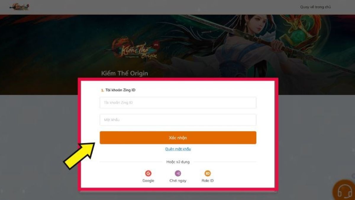 Cách nạp kiếm thế origin qua web cổng nạp VNG bước 1
