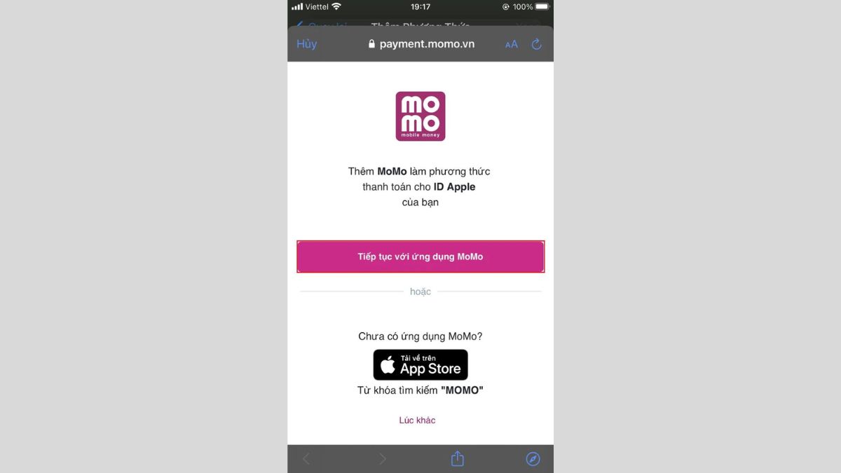 Bước 4: Cách nạp tiền vào AppStore bằng ví điện tử MoMo