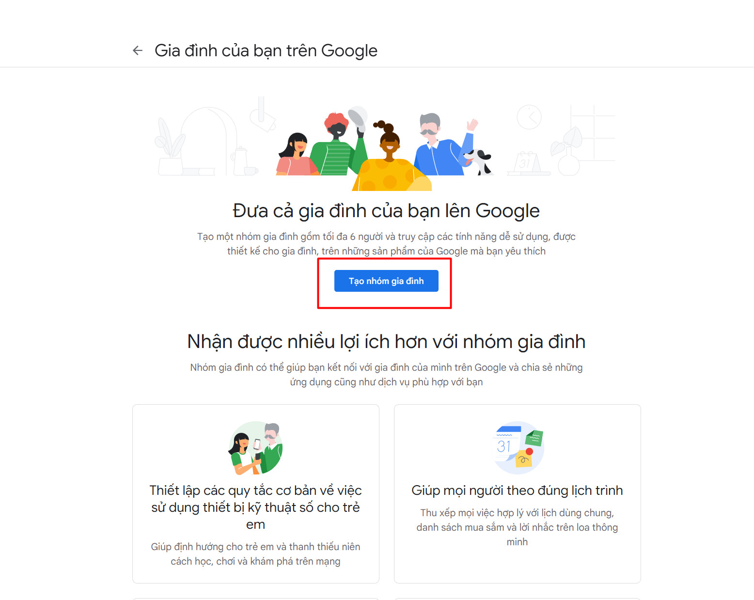 Tạo Google Family Bước 1