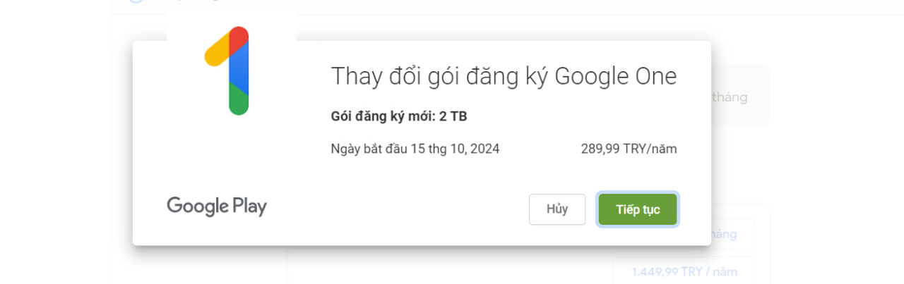 Tạo hồ sơ thanh toán Thổ Nhĩ Kỳ và tiến hành nhận 3 năm 200GB Google One bước 9.1