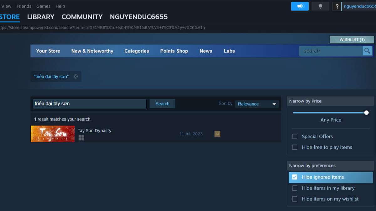 Hướng dẫn cách tải game Triều Đại Tây Sơn trên Steam bước 2