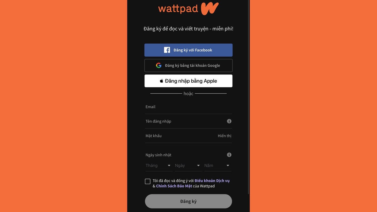 Cách đăng ký tài khoản Wattpad trên điện thoại bước 2