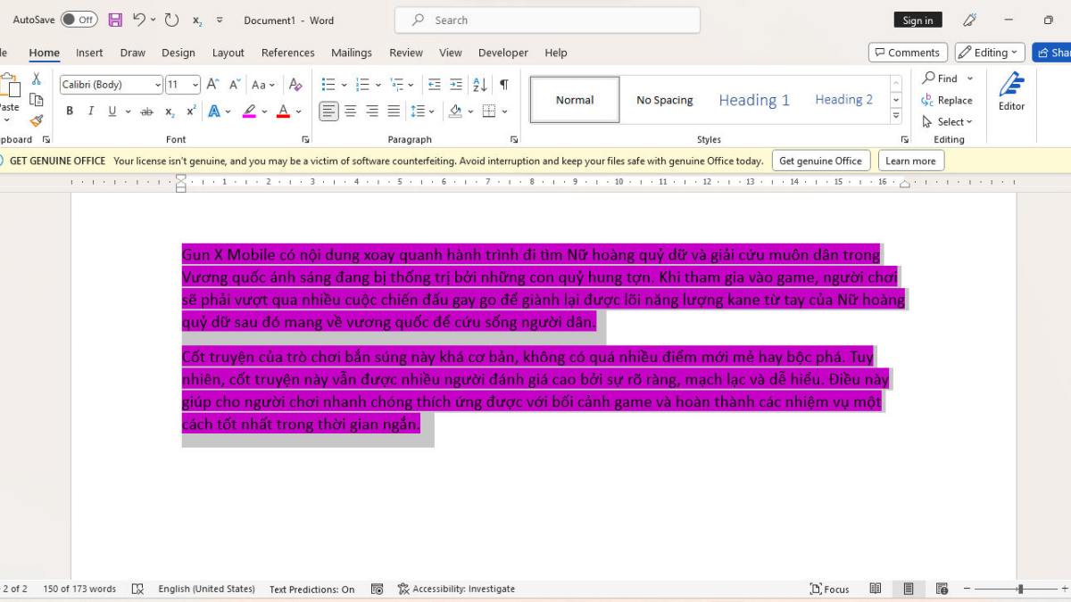 Cách xóa nền trong Word cực đơn giản bằng Text Highlight Color bước 1