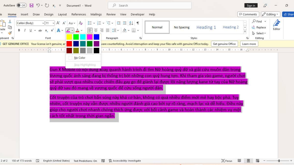 Cách xóa nền trong Word cực đơn giản bằng Text Highlight Color bước 2