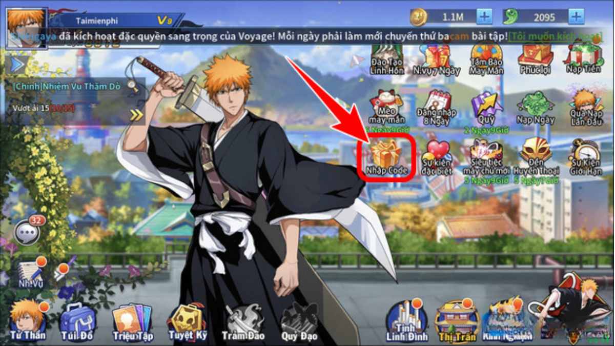 Cách nhập code Bleach Huyết Chiến bước 1