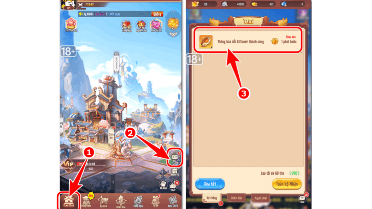Hướng dẫn cách nhập code Đại Náo Ô Long Viện bước 4