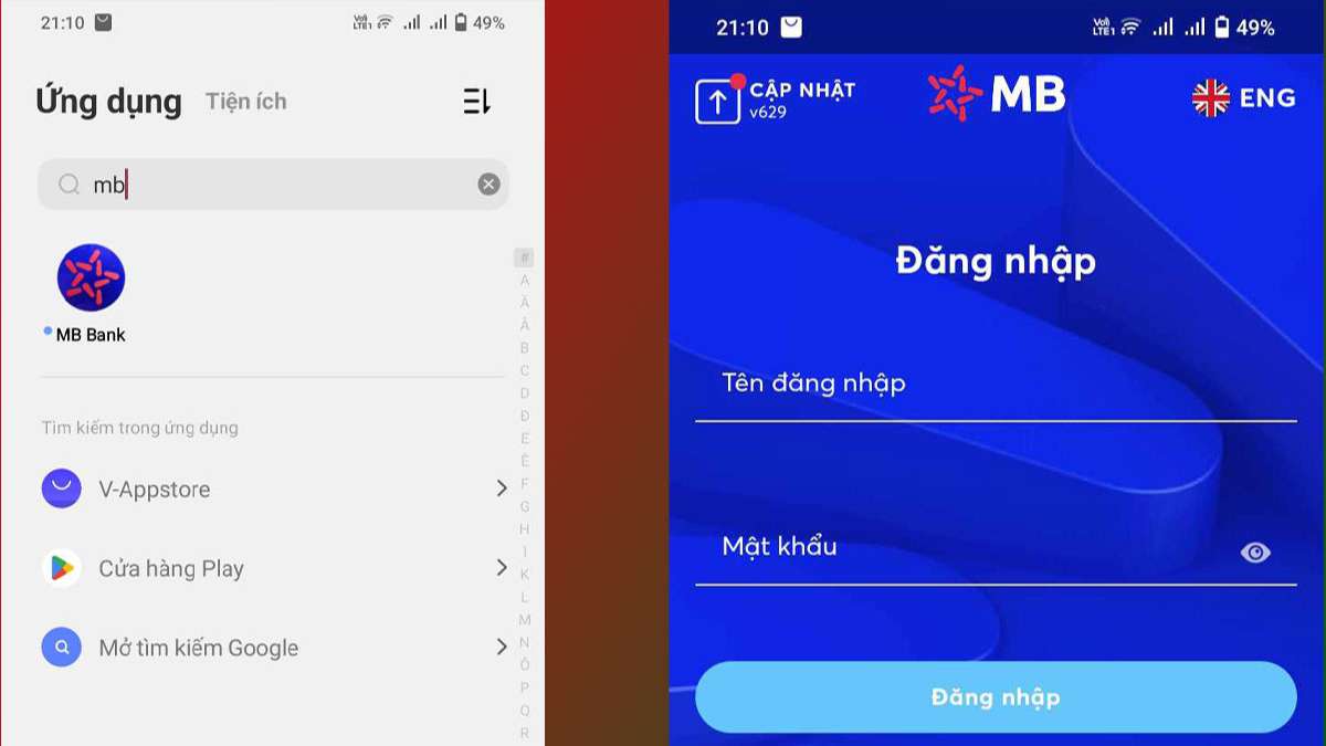 Đăng nhập MB Bank qua App MB Bank nhanh chóng bước 1