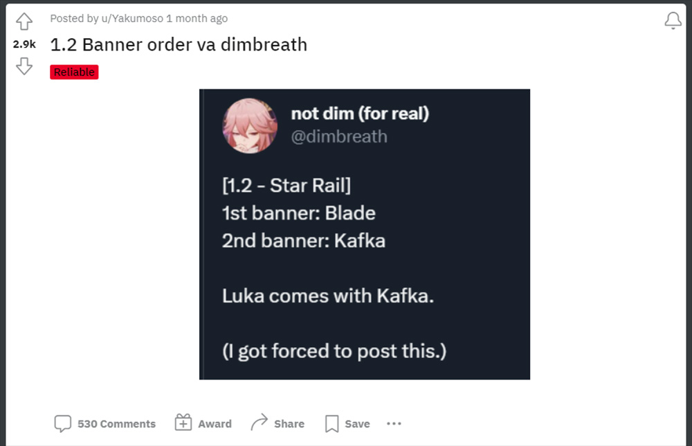 Rò rỉ banner Honkai: Star Rail - Kafka, Balde, Luka