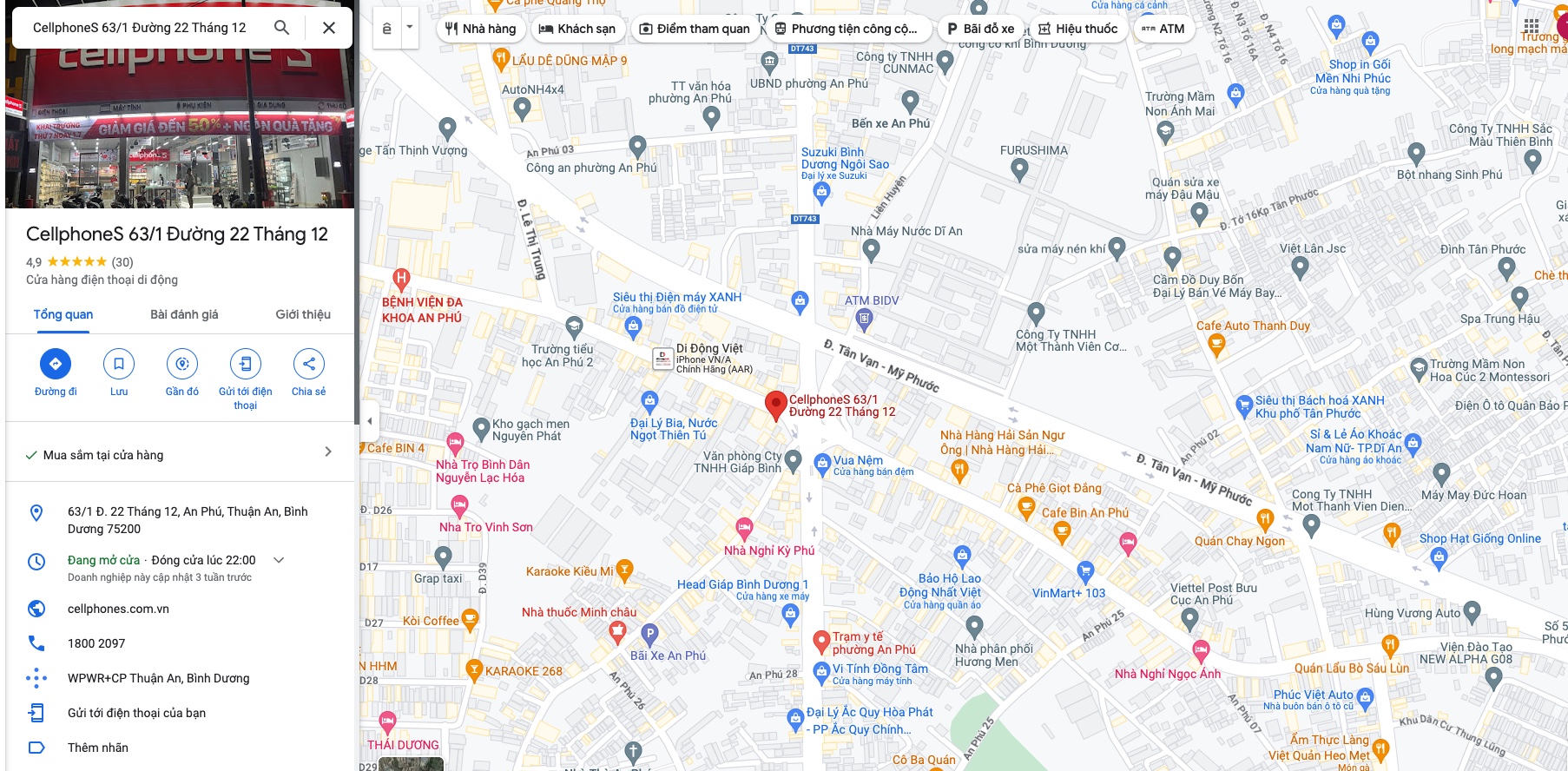 Bản đồ đường đi đến shop mới của CellphoneS