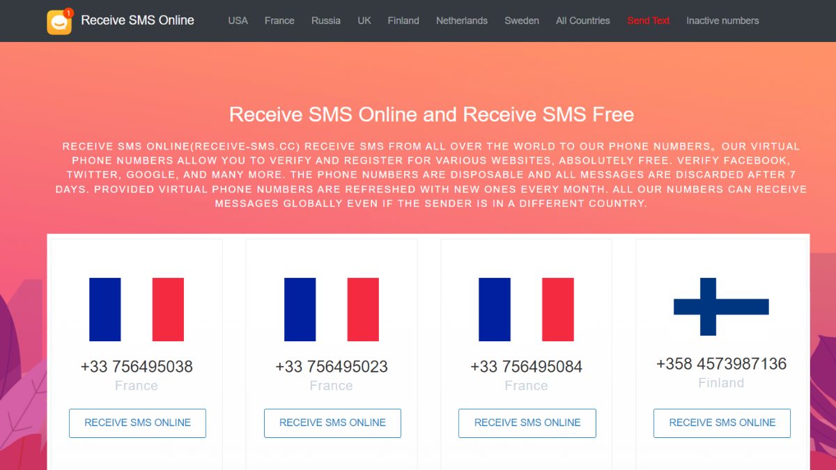 Web tạo số điện thoại ảo Receive-sms.cc