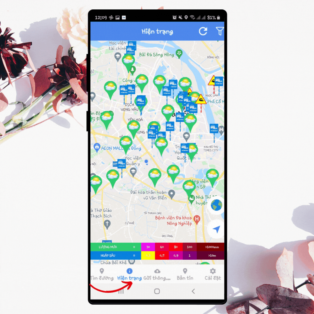 Tra cứu điểm ngập lụt tại Hà Nội bằng ứng dụng HSDC Maps 3