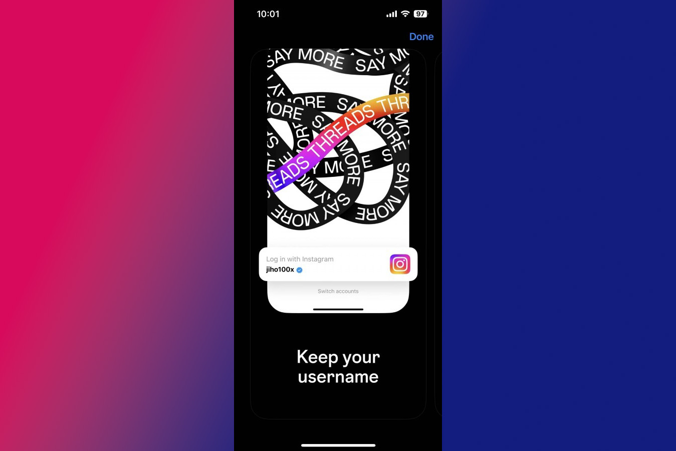 Người dùng có thể đăng ký qua ứng dụng Instagram