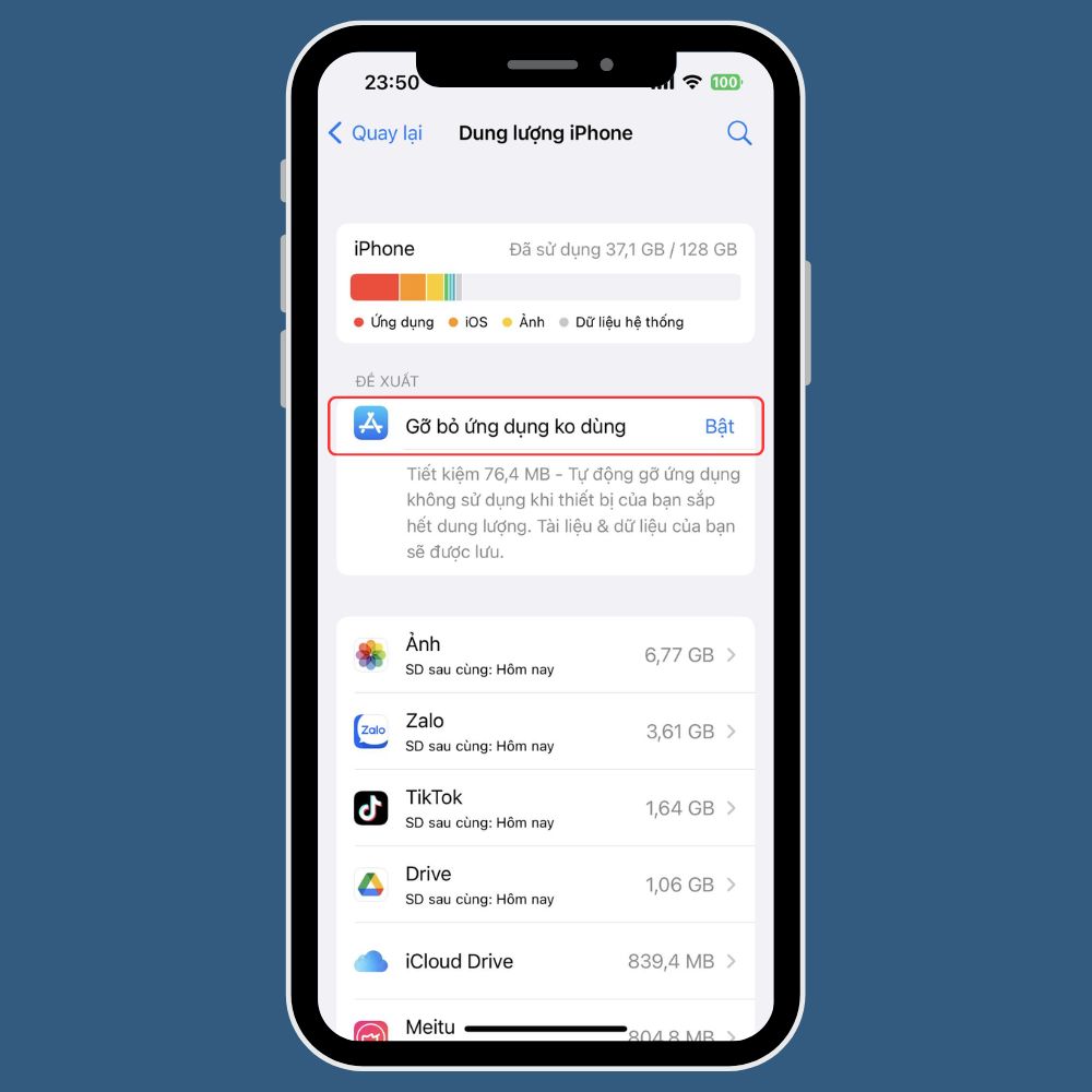Xóa các ứng dụng ít dùng để giải phóng dữ liệu hệ thống trên iPhone
