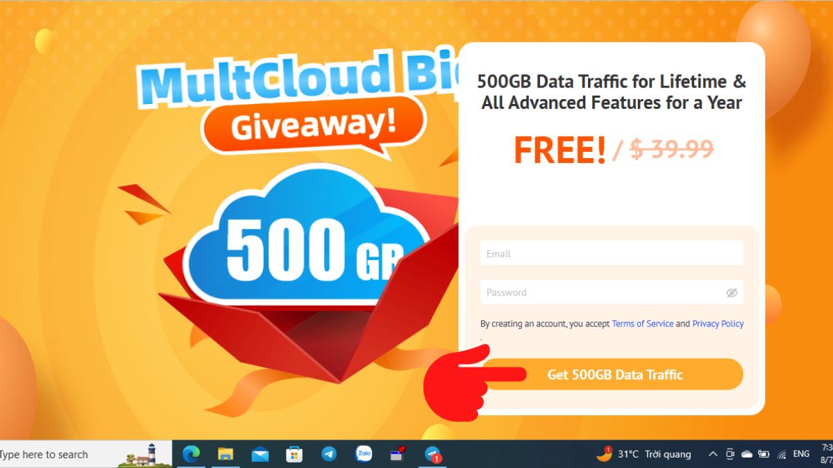 Cách sở hữu 500GB data traffic MultCloud lưu trữ dữ liệu miễn phí - Bước 1