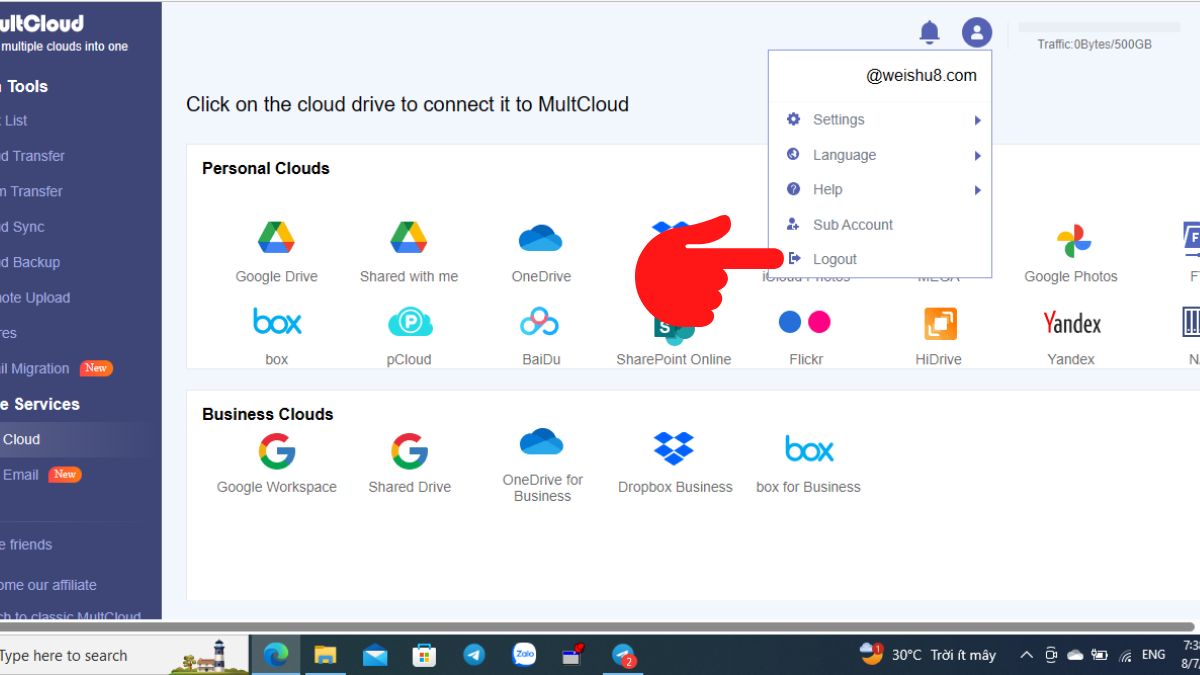 Cách sở hữu 500GB data traffic MultCloud lưu trữ dữ liệu miễn phí - Bước 2