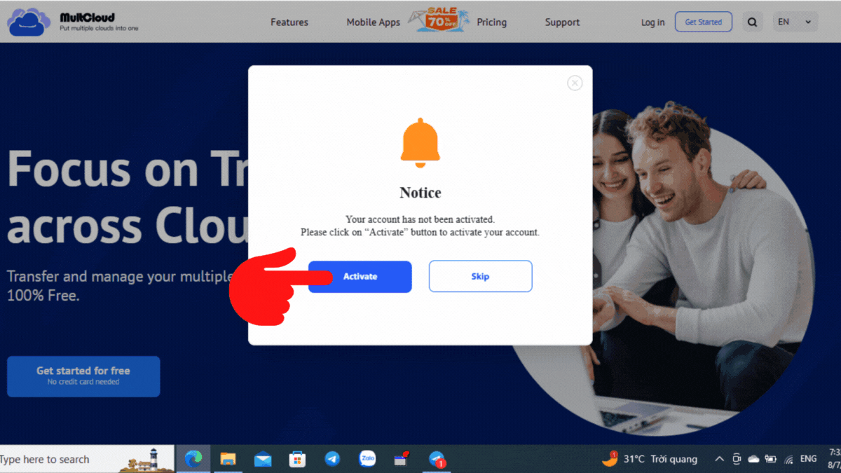 Cách sở hữu 500GB data traffic MultCloud lưu trữ dữ liệu miễn phí - Bước 4