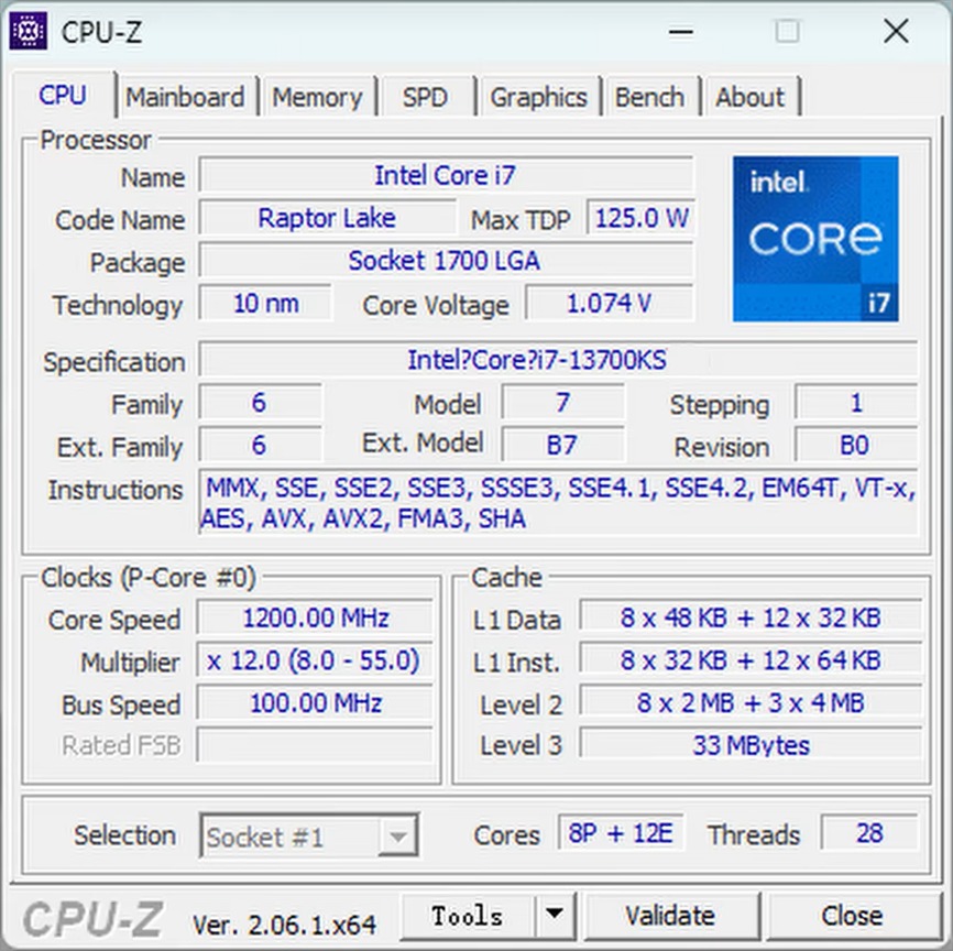 Intel Core i7-14700K CPU-Z