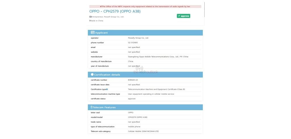 OPPO A38 đạt chứng nhận NBTC
