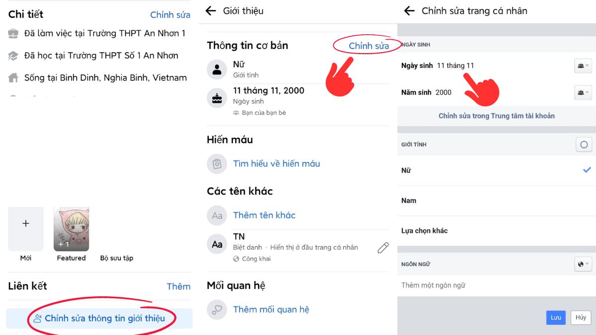Cách đổi ngày sinh trên facebook bằng điện thoại bước 3