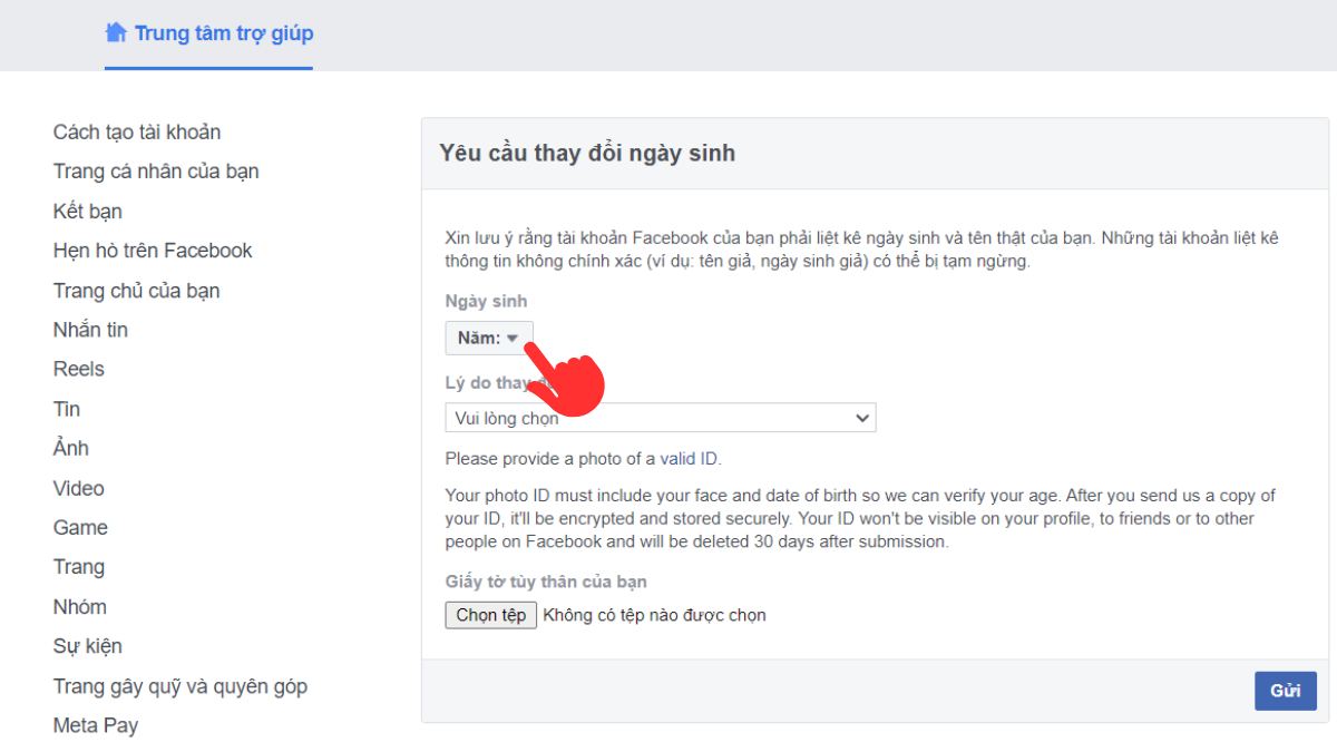 Hướng dẫn đổi ngày sinh khi quá giới hạn cho phép trên Facebook bước 2