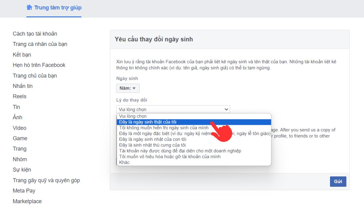 Hướng dẫn đổi ngày sinh khi quá giới hạn cho phép trên Facebook bước 3