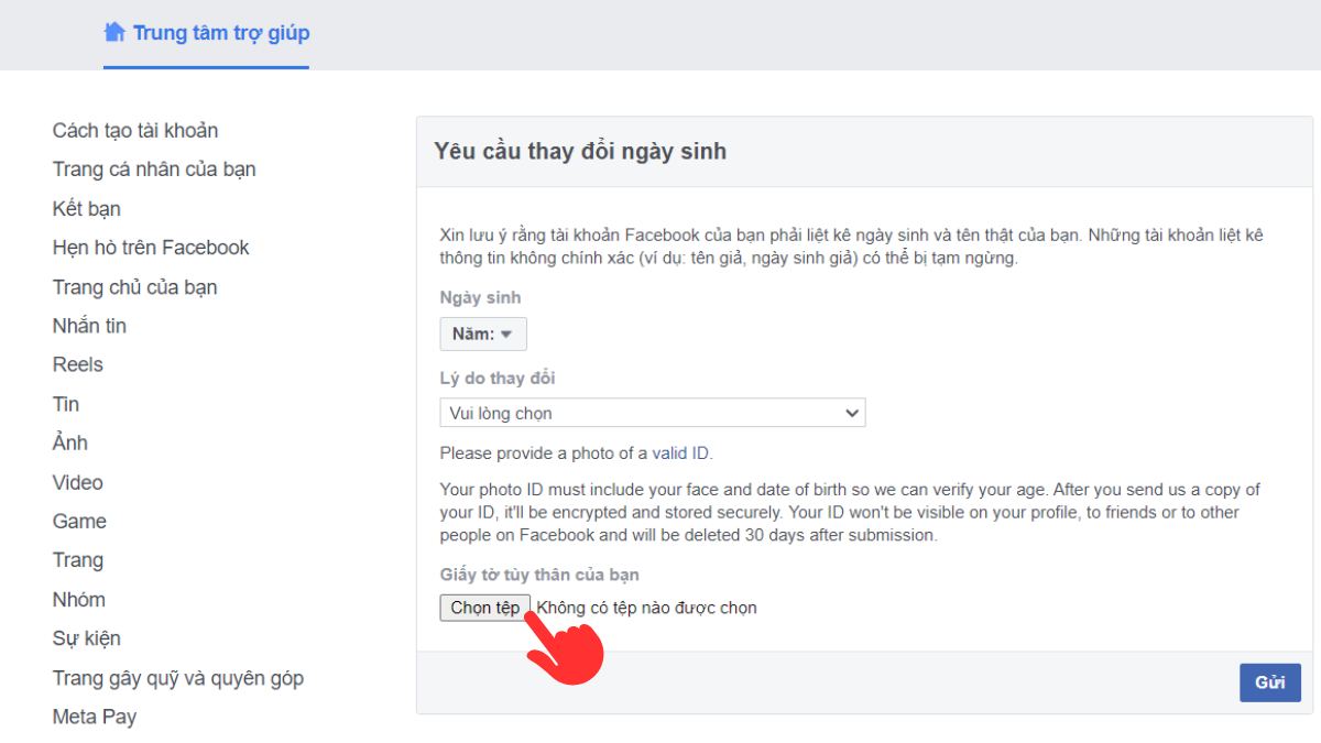 Hướng dẫn đổi ngày sinh khi quá giới hạn cho phép trên Facebook bước 4