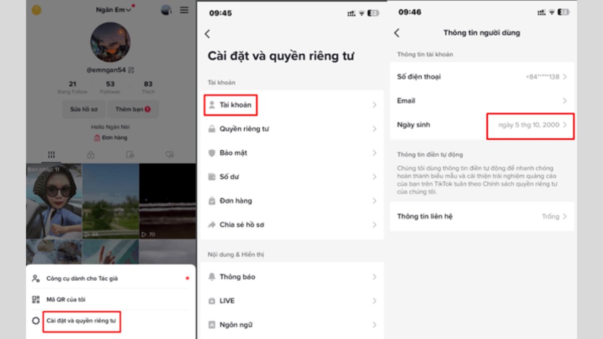 Cách xem ngày sinh trên TikTok