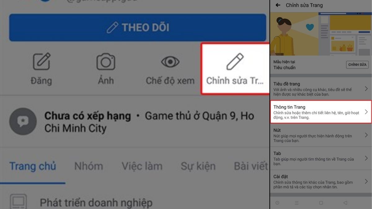 Cách đổi tên trang Fanpage Facebook online trên điện thoại bước 2