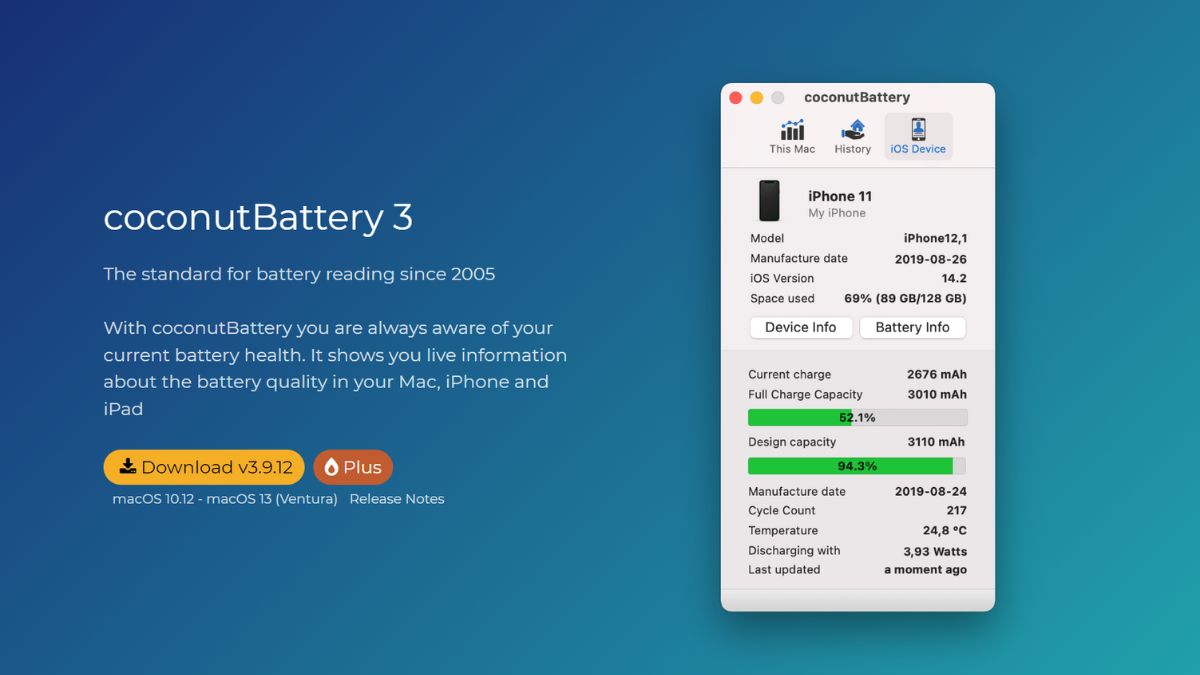 Sử dụng ứng dụng CoconutBattery