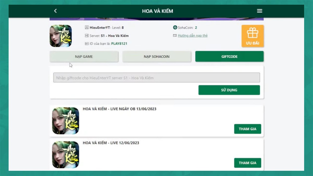 Hướng dẫn cách nhập code Hoa và Kiếmbước 3