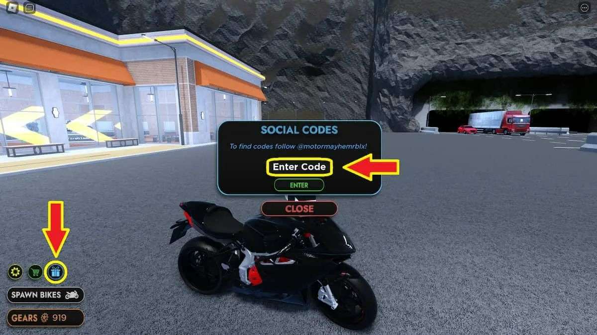 Hướng dẫn cách nhập code Motorcycle Mayhem bước 2